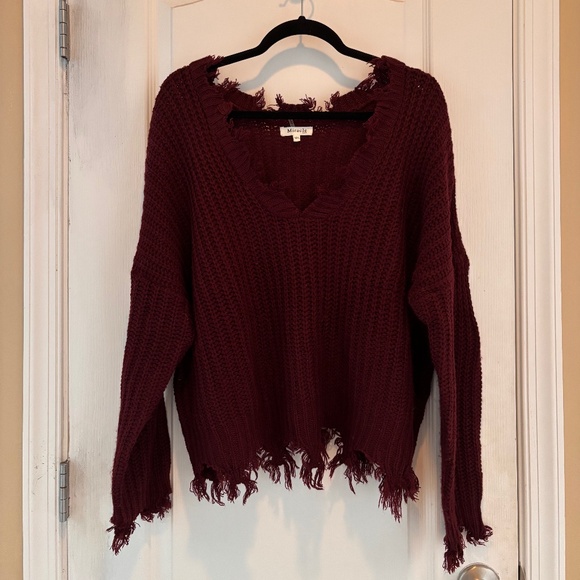 Miracle Maroon Rough Edge V-Neck Sweater, M/L - Picture 1 of 4
